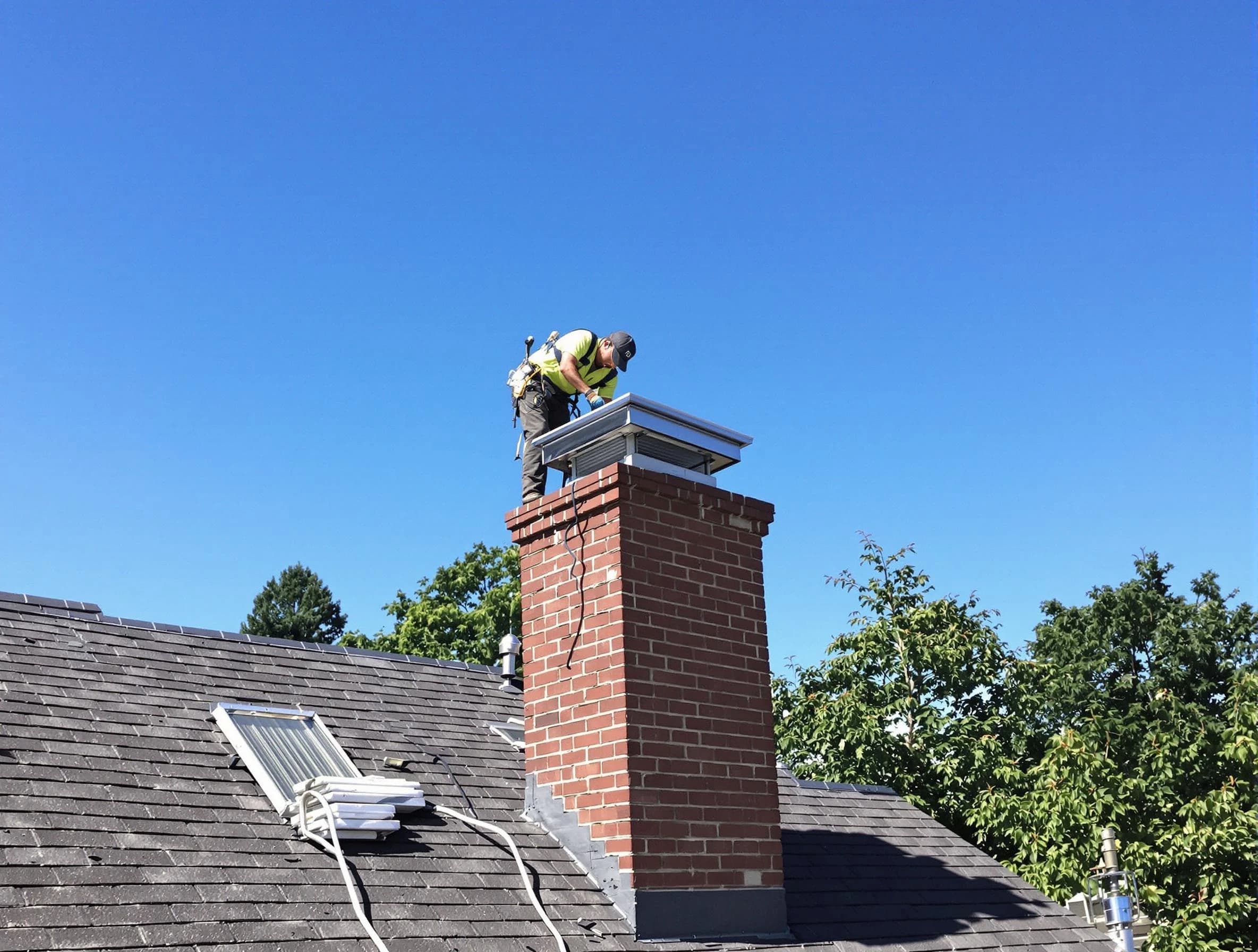 Belen Chimney Sweep technician measuring a chimney cap in Belen, NM
