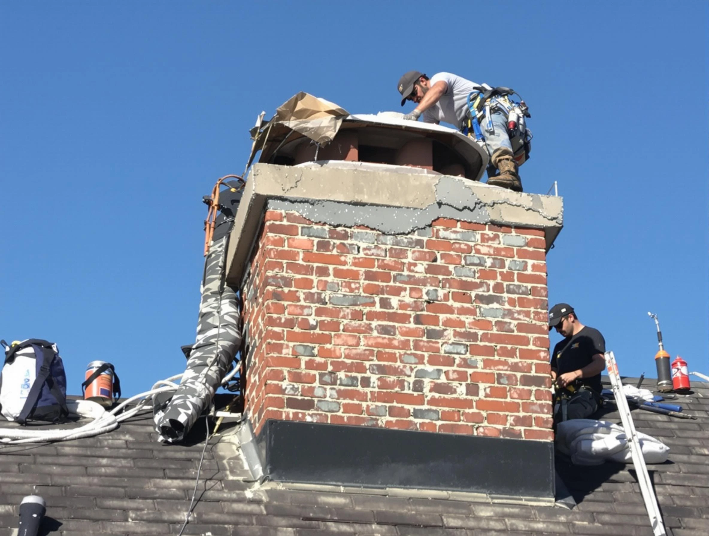 Belen Chimney Sweep installing a custom chimney crown in Belen, NM